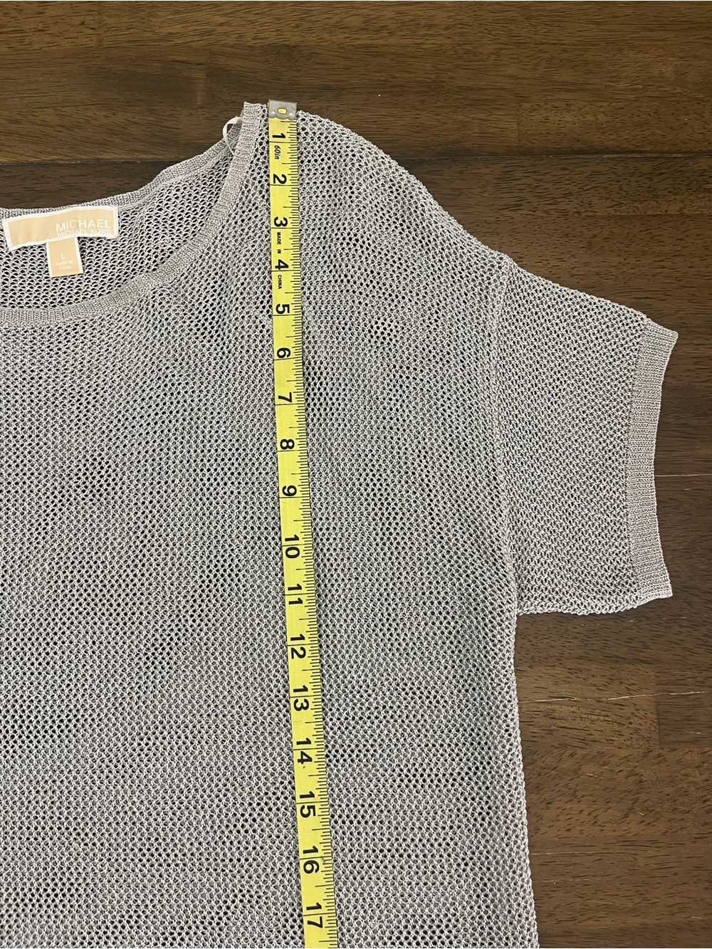 Michael Kors Womens Metallic Tee Short Sleeves Silver Gray Large - Picture 5 of 9